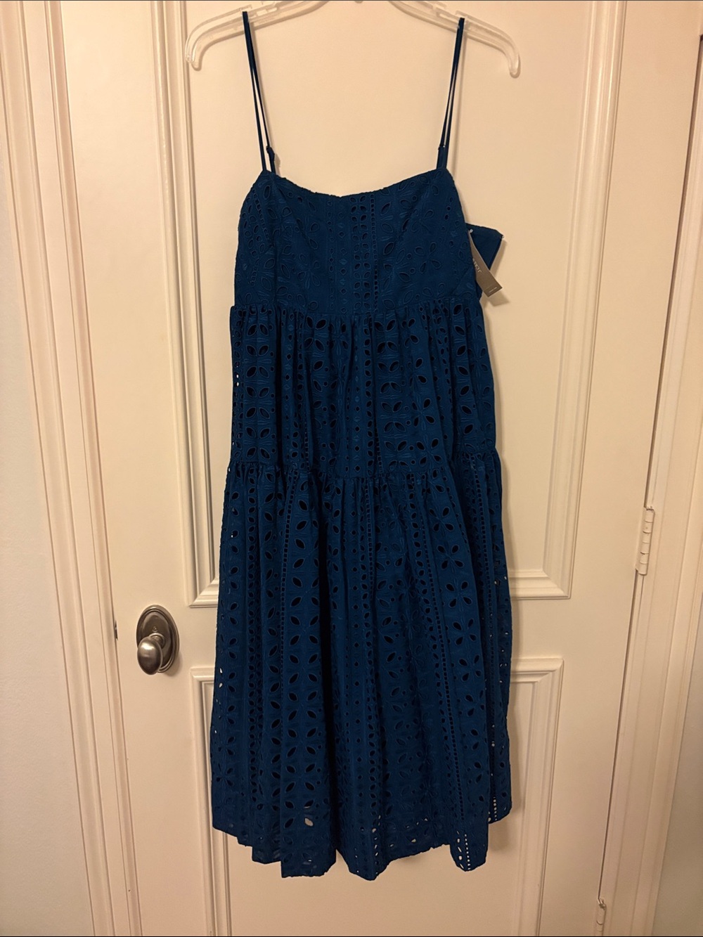 J. Crew Navy Eyelet Tiered Midi Dress